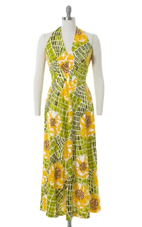 1970s Oversized Floral Halter Maxi Dress | small