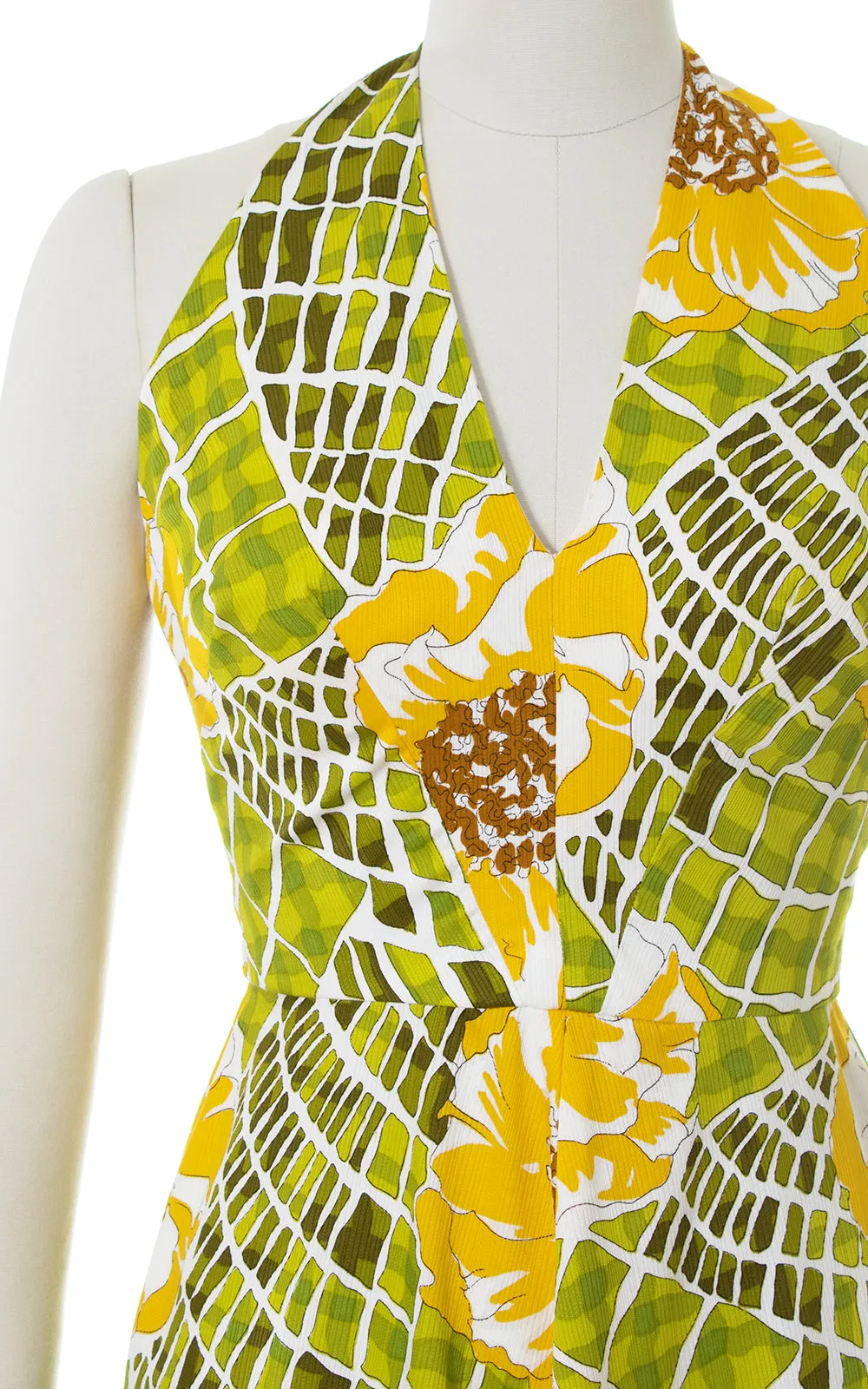 1970s Oversized Floral Halter Maxi Dress | small
