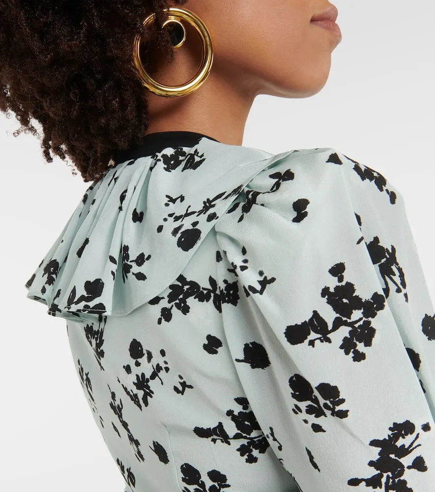 Alessandra Rich Floral puff-sleeve silk maxi dress