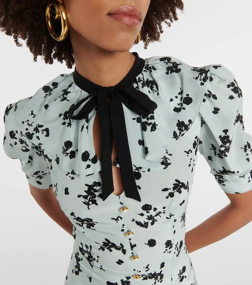 Alessandra Rich Floral puff-sleeve silk maxi dress