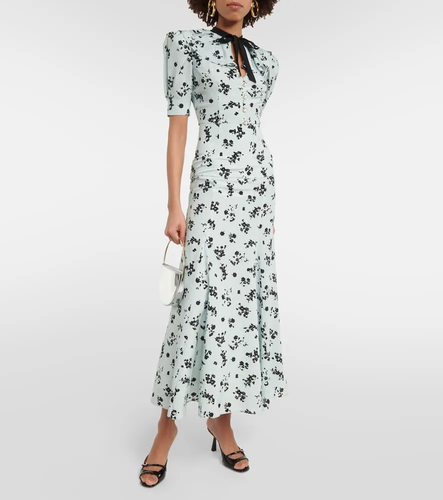 Alessandra Rich Floral puff-sleeve silk maxi dress