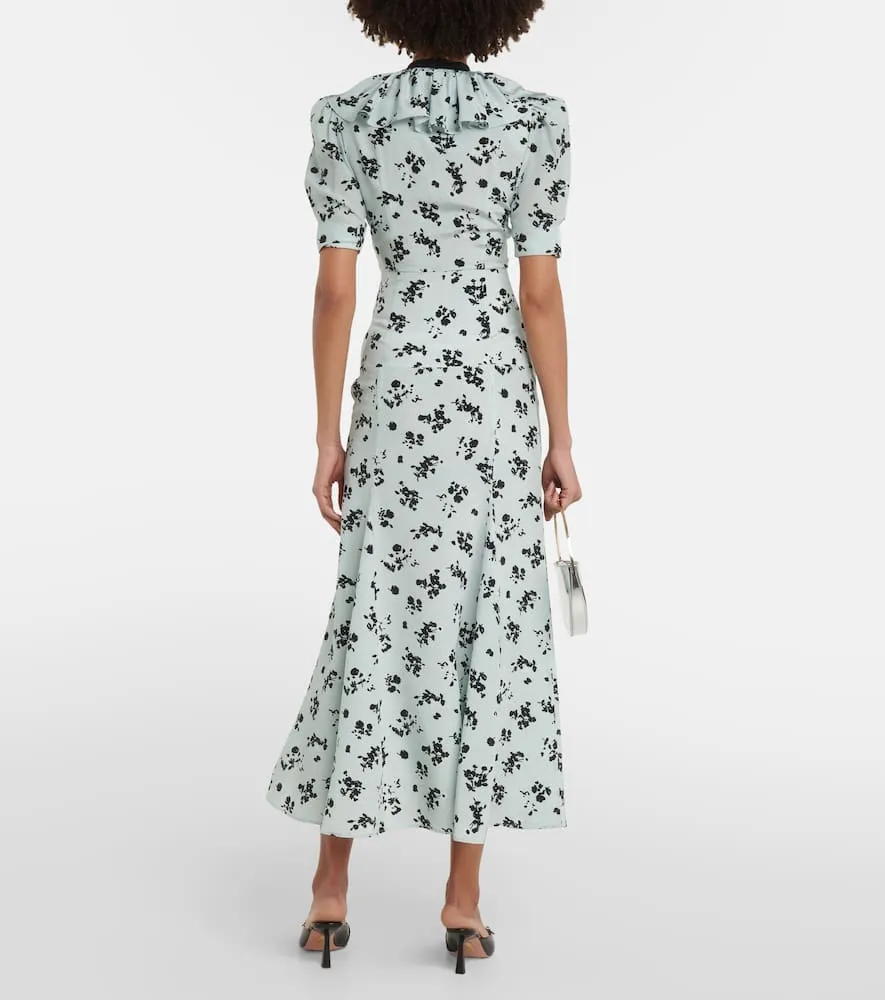 Alessandra Rich Floral puff-sleeve silk maxi dress