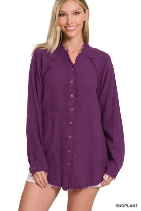 BUTTON DOWN RAW EDGE SHIRT by Vanilla