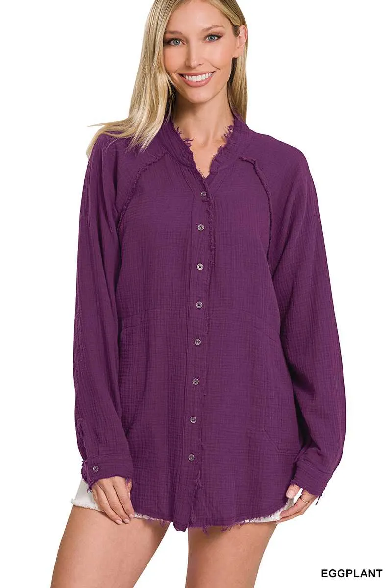BUTTON DOWN RAW EDGE SHIRT by Vanilla