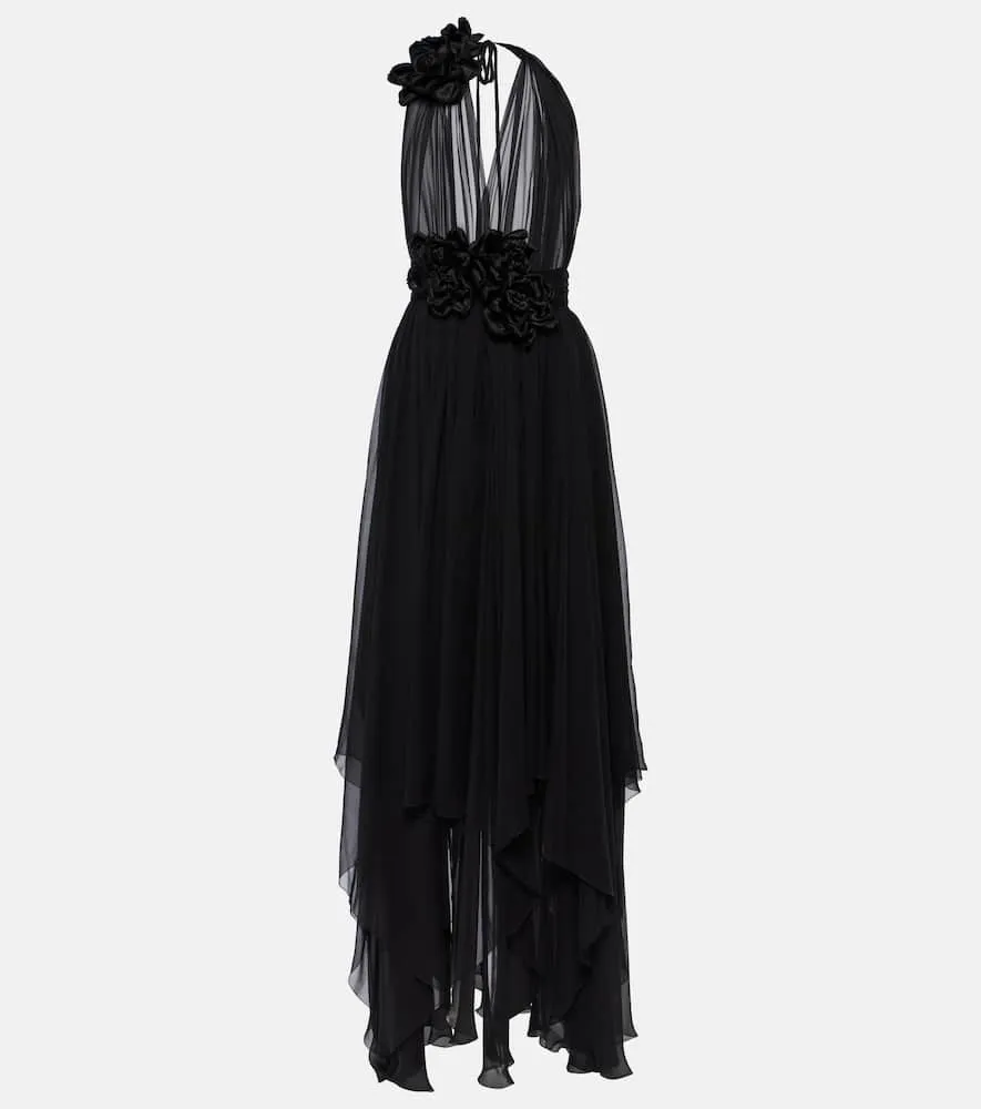 Dolce&Gabbana Floral-appliqué silk chiffon gown
