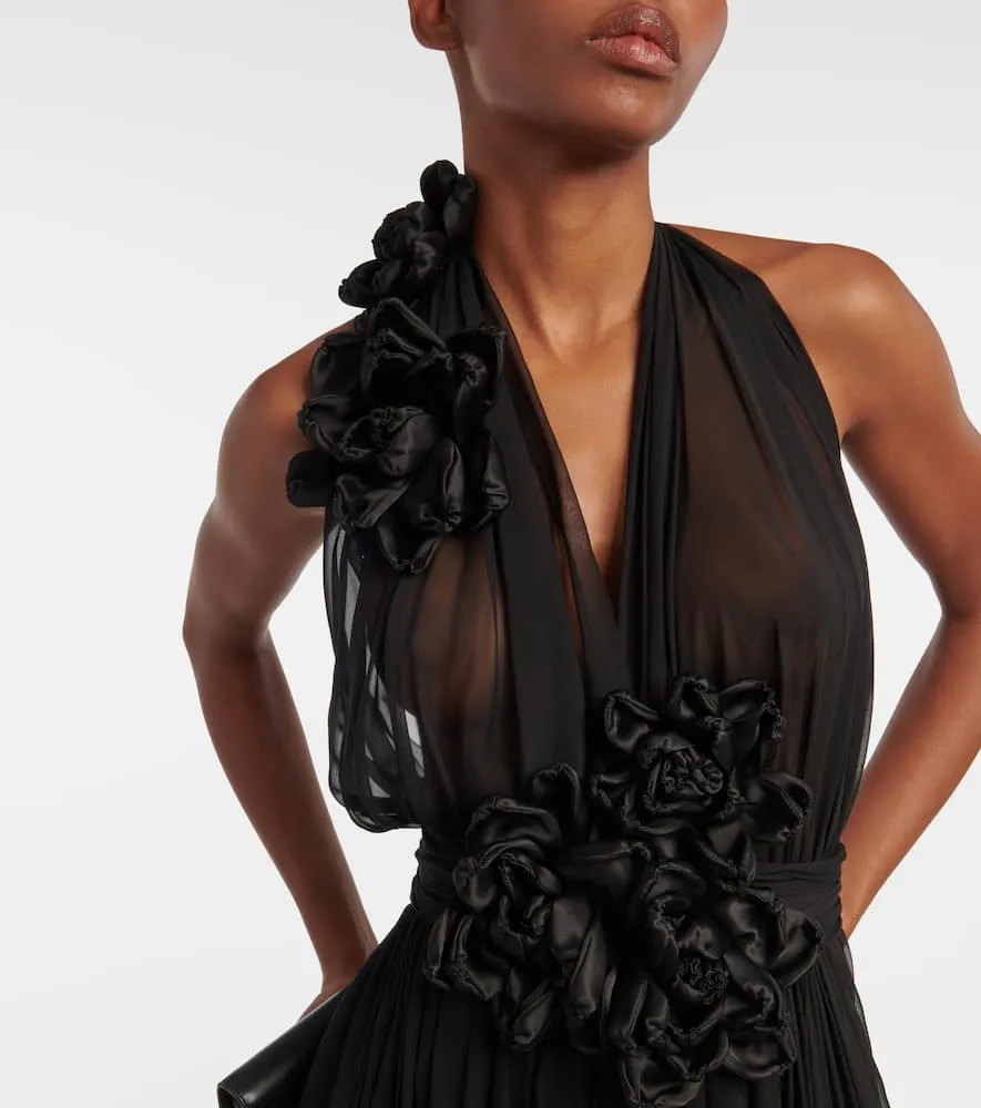 Dolce&Gabbana Floral-appliqué silk chiffon gown