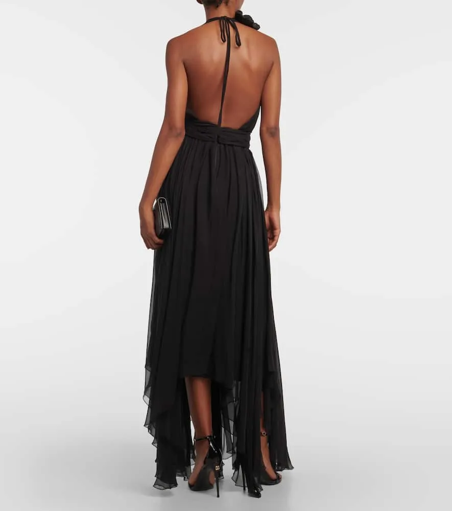 Dolce&Gabbana Floral-appliqué silk chiffon gown
