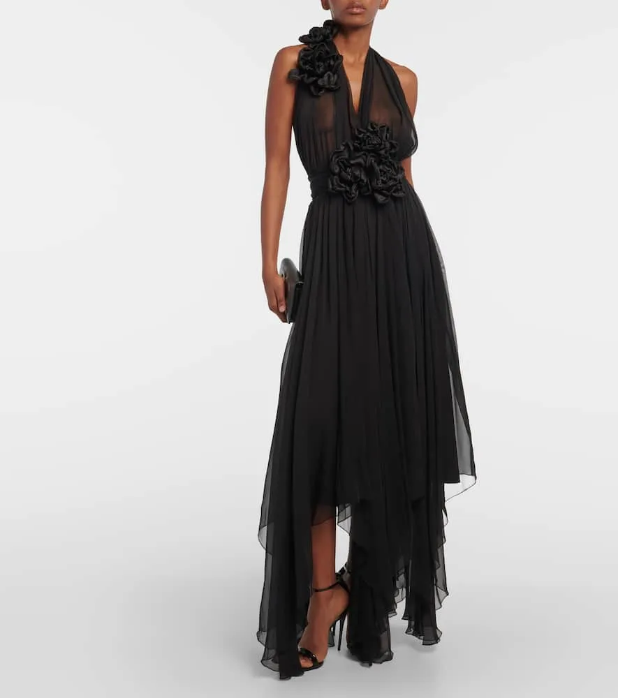 Dolce&Gabbana Floral-appliqué silk chiffon gown