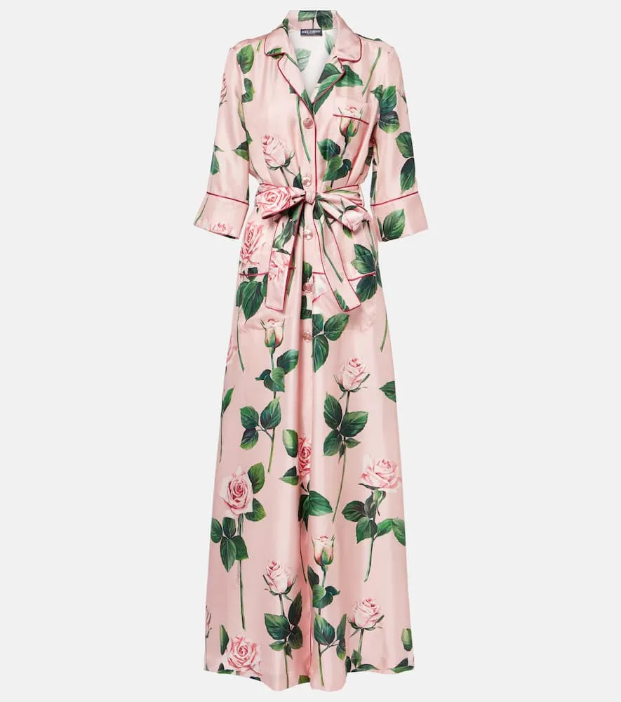 Dolce&Gabbana Floral belted silk satin maxi dress