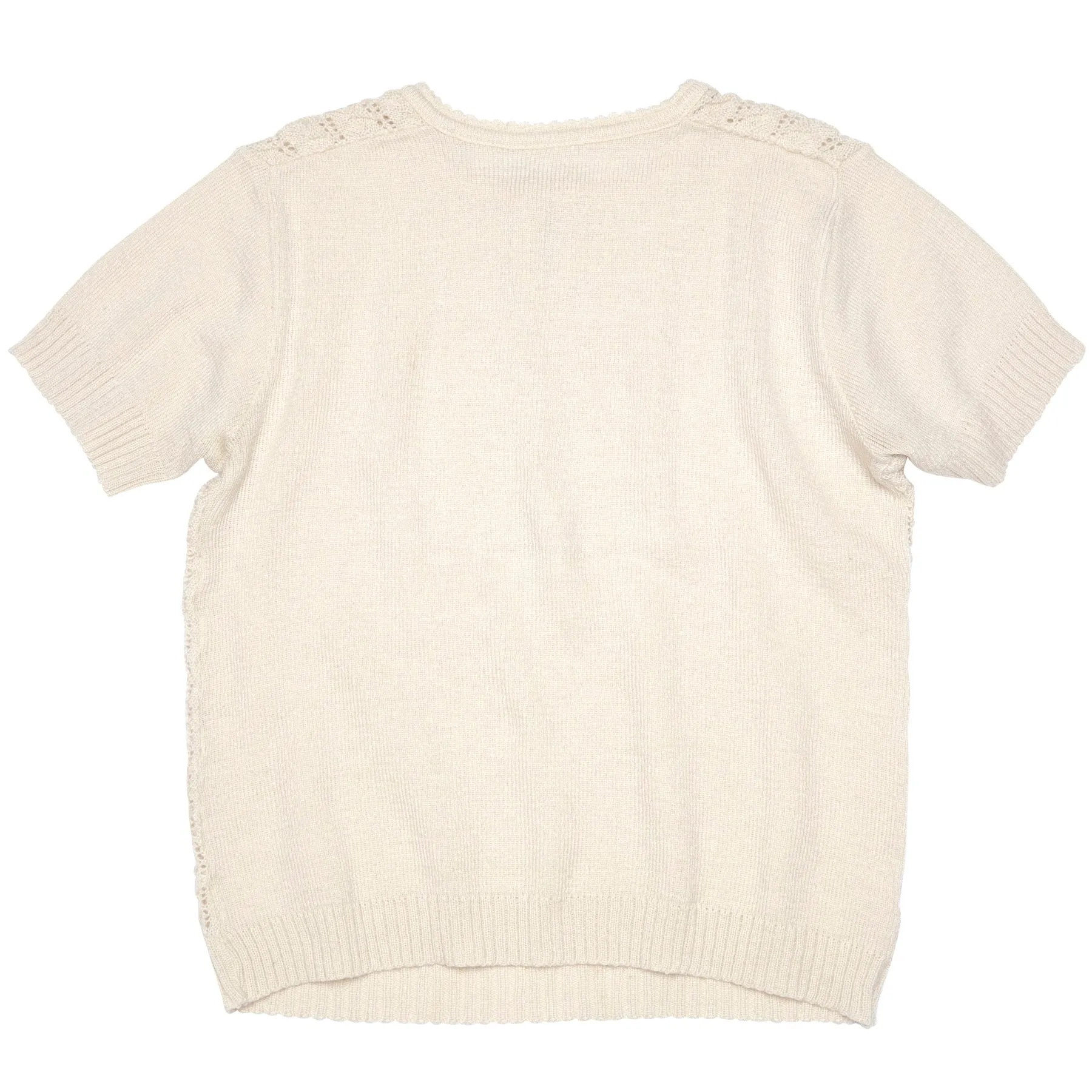 Edwardian Open Lacework Scalloped Rib Keyhole T Sweater