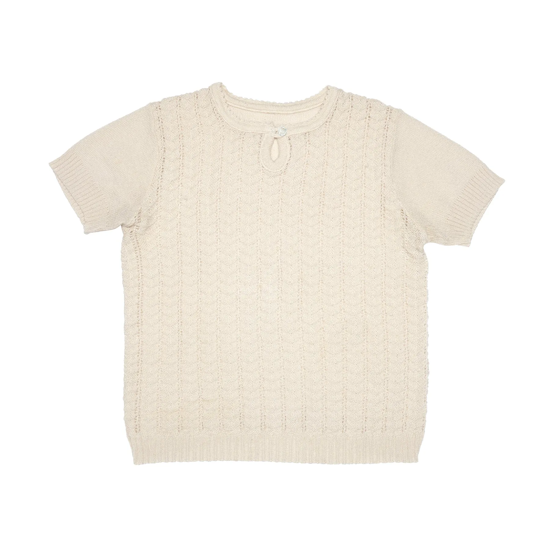 Edwardian Open Lacework Scalloped Rib Keyhole T Sweater