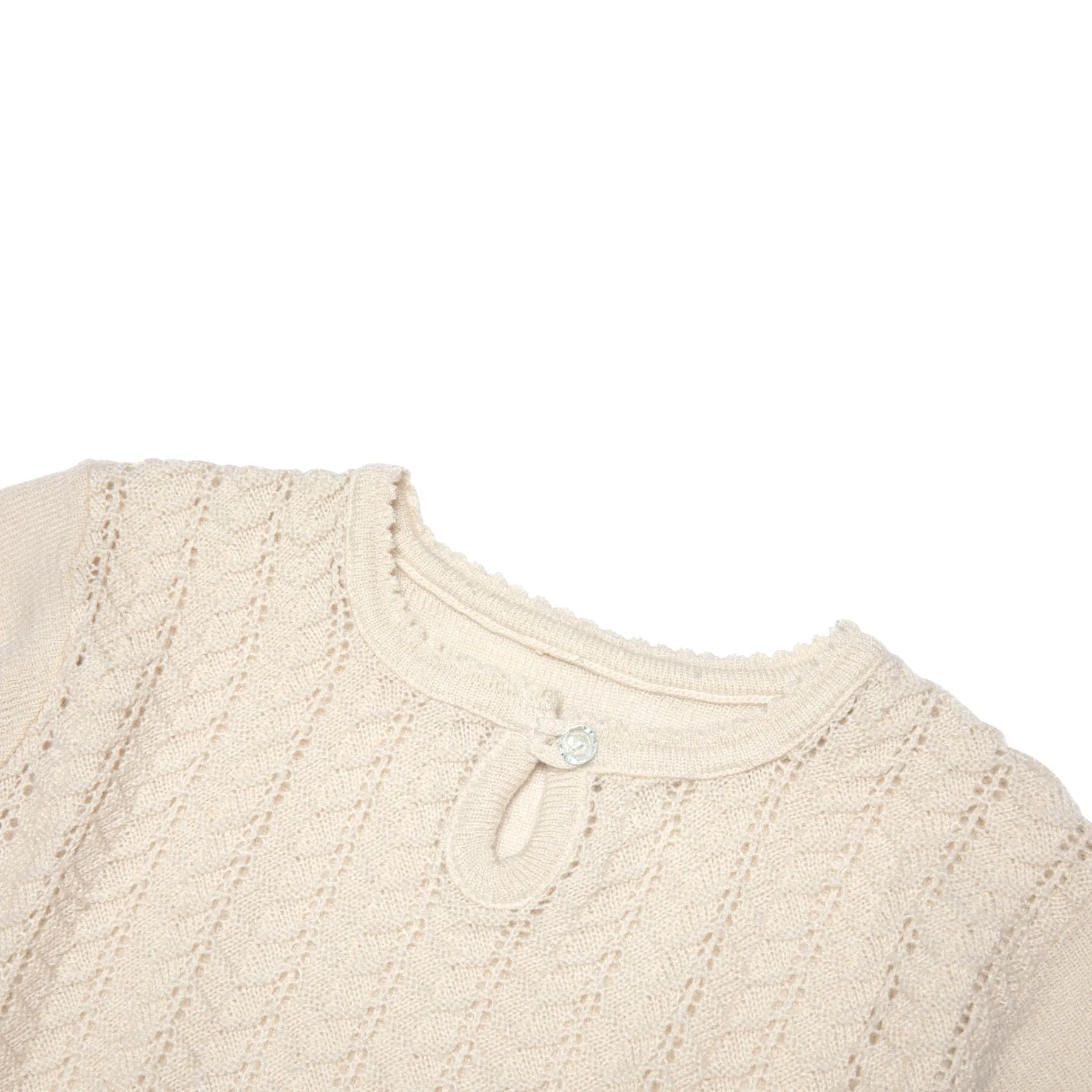 Edwardian Open Lacework Scalloped Rib Keyhole T Sweater