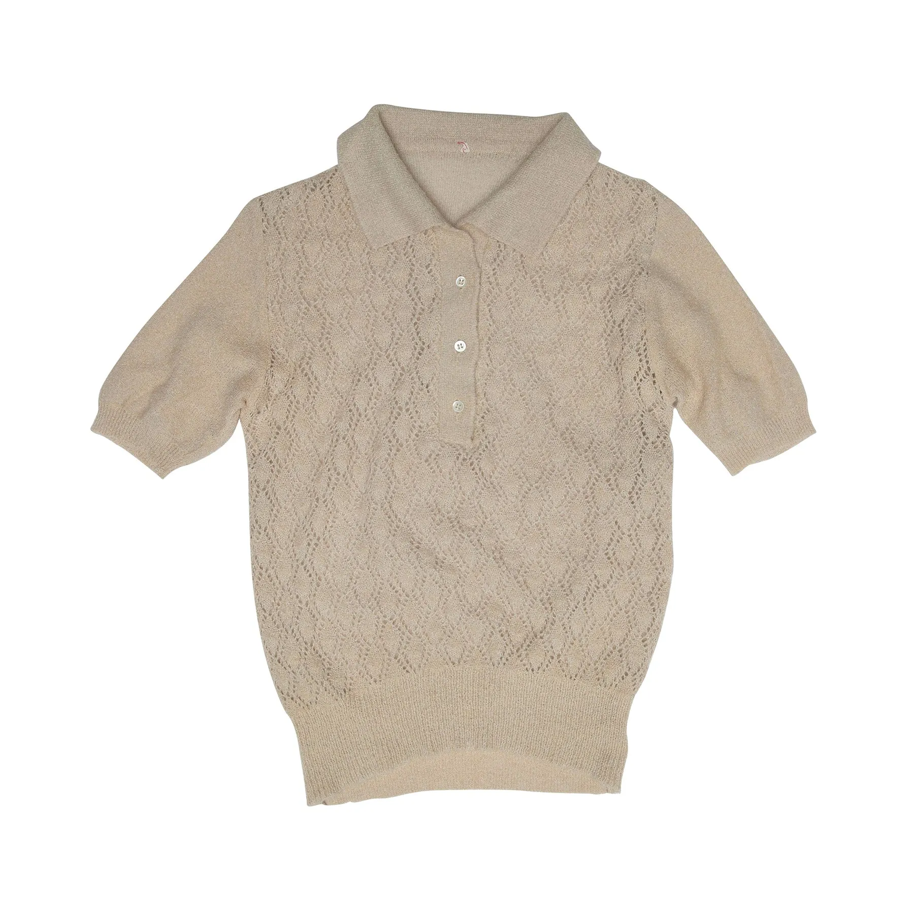 Eyelet Diamond Lace Knit Polo Sweater