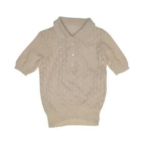 Eyelet Diamond Lace Knit Polo Sweater