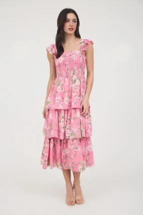 FLORAL TIERED MIDI DRESS