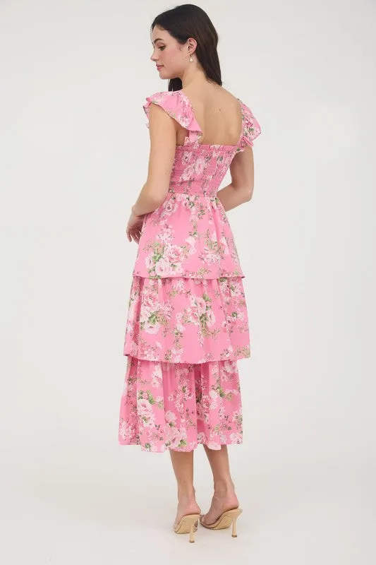 FLORAL TIERED MIDI DRESS