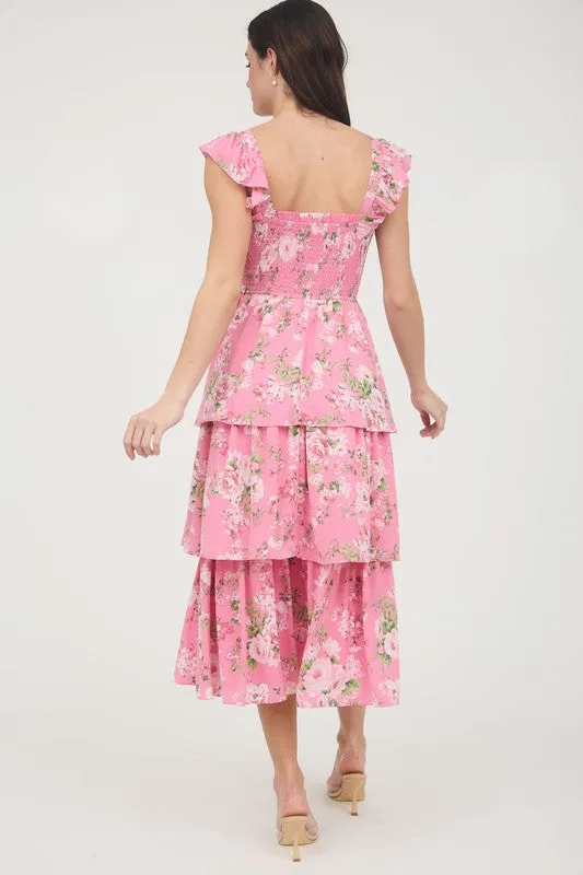 FLORAL TIERED MIDI DRESS