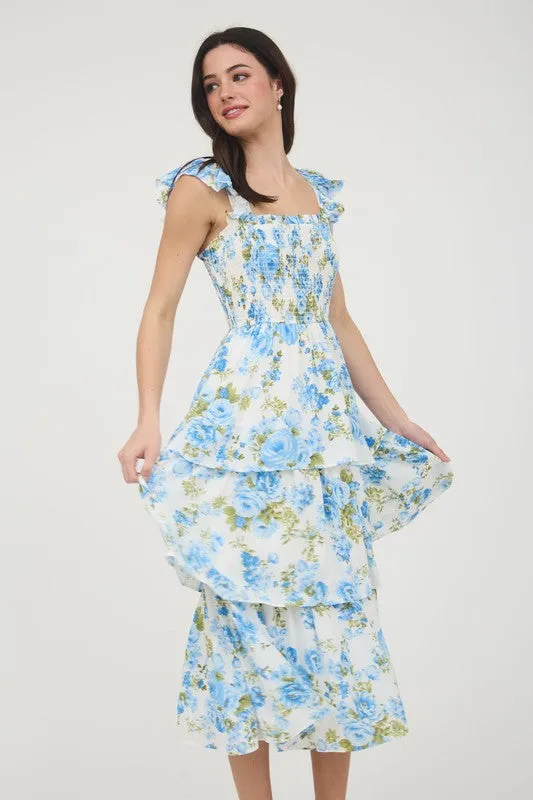 FLORAL TIERED MIDI DRESS