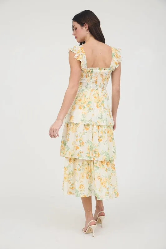 FLORAL TIERED MIDI DRESS