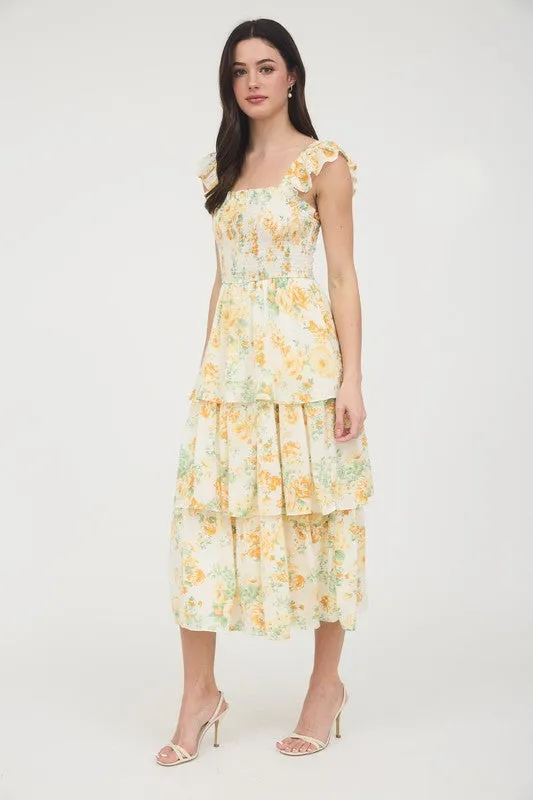 FLORAL TIERED MIDI DRESS