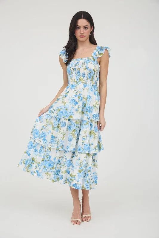FLORAL TIERED MIDI DRESS