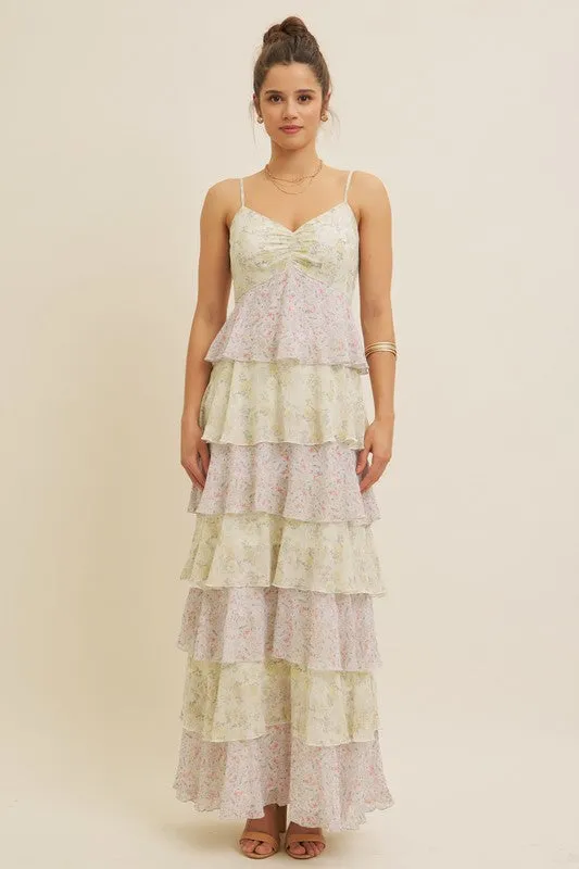 FLORAL TIERED RUFFLE MAXI DRESS WITH SMOCKED BACK