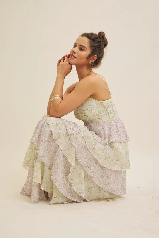 FLORAL TIERED RUFFLE MAXI DRESS WITH SMOCKED BACK