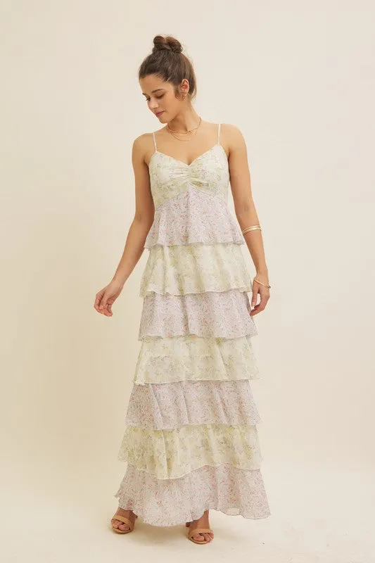 FLORAL TIERED RUFFLE MAXI DRESS WITH SMOCKED BACK