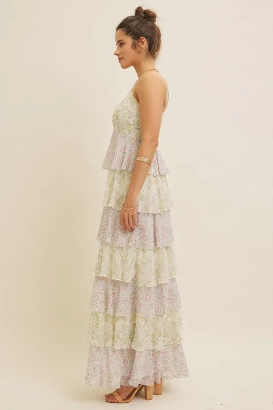 FLORAL TIERED RUFFLE MAXI DRESS WITH SMOCKED BACK