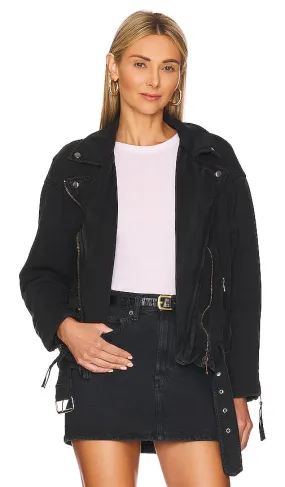 Free People Rebel Rebel Knit Moto Jacket in Black