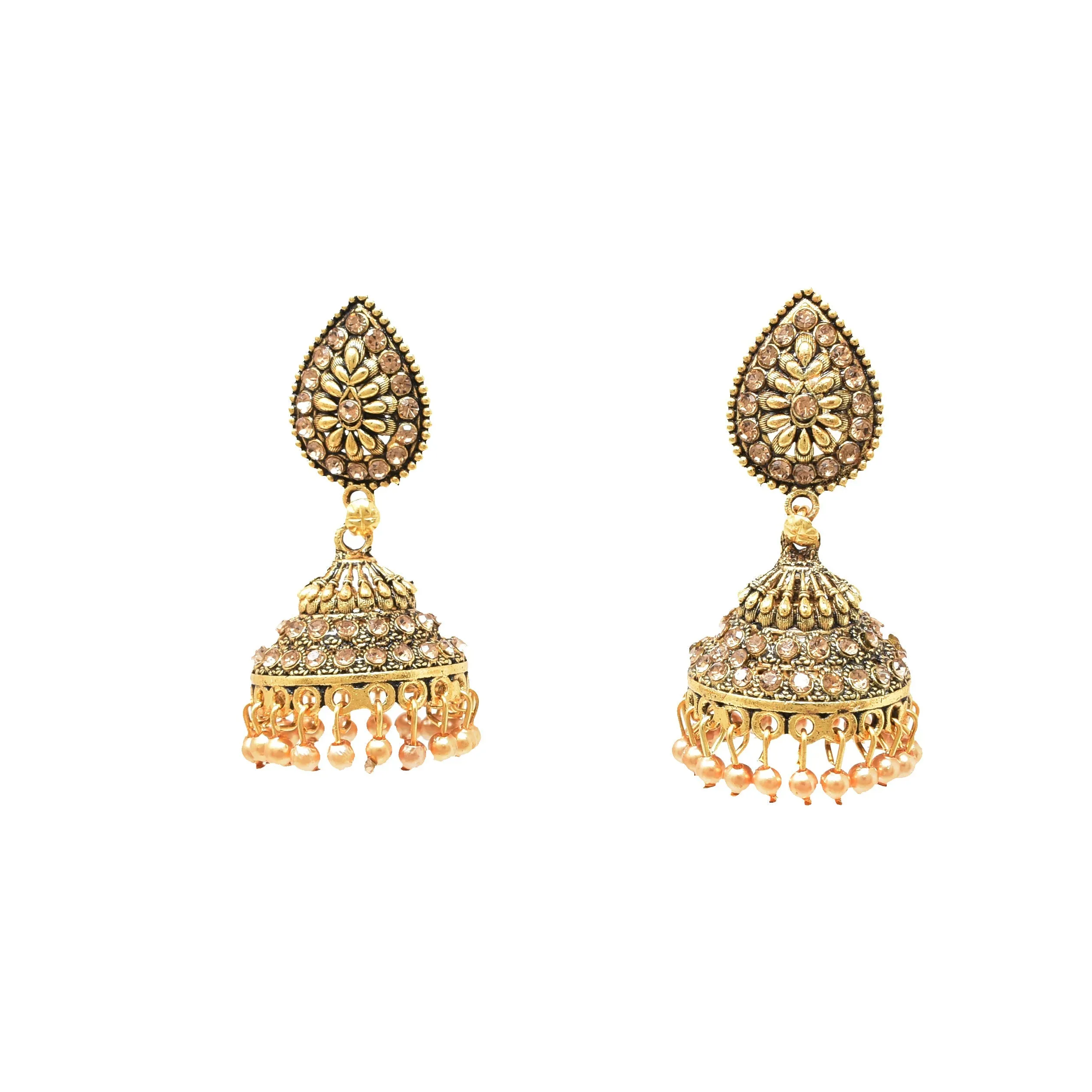 Gold-Plated Jhumka Earrings: Oxidized Women's Delight