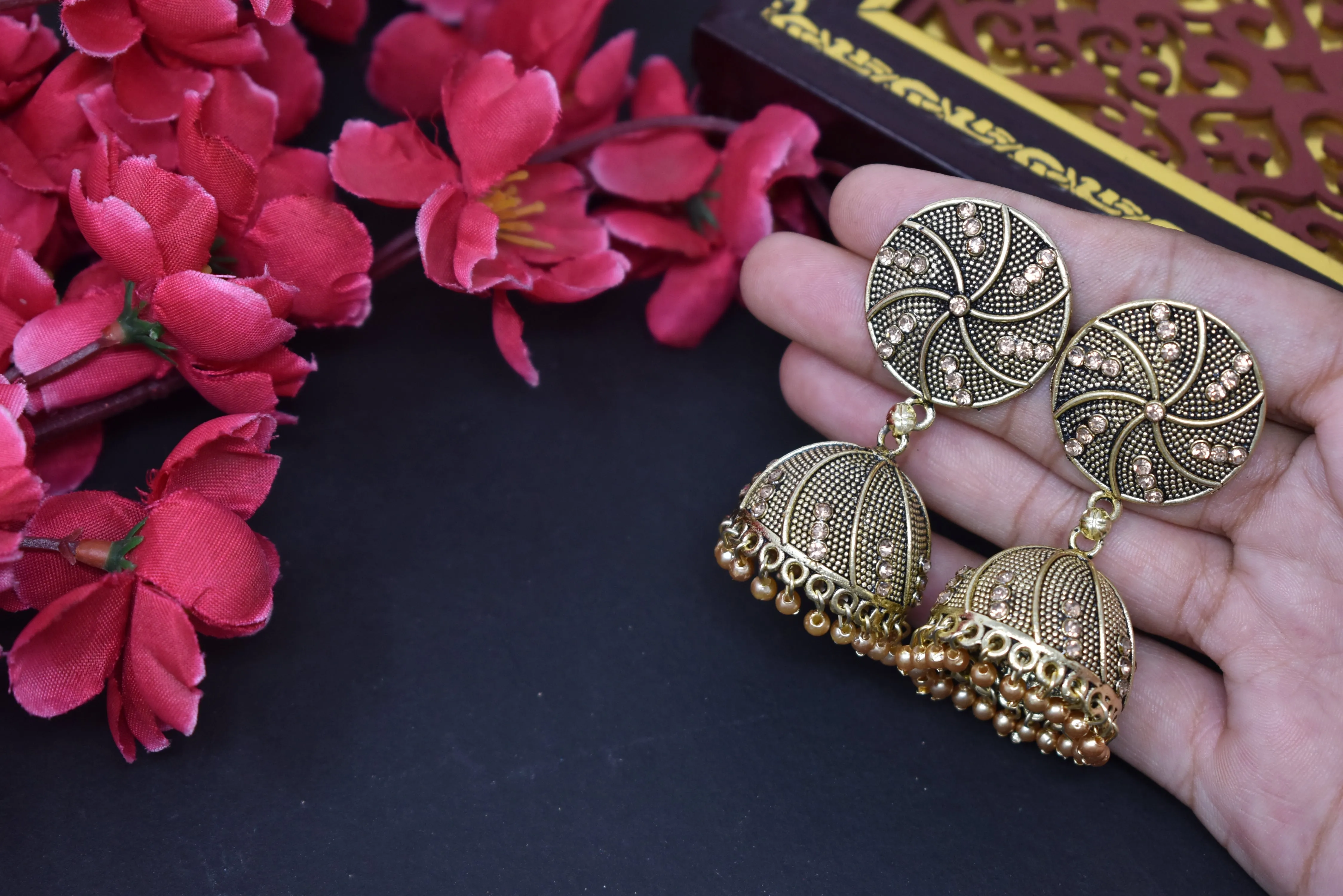 Gold-Plated Jhumkas: Oxidized Earrings for Women