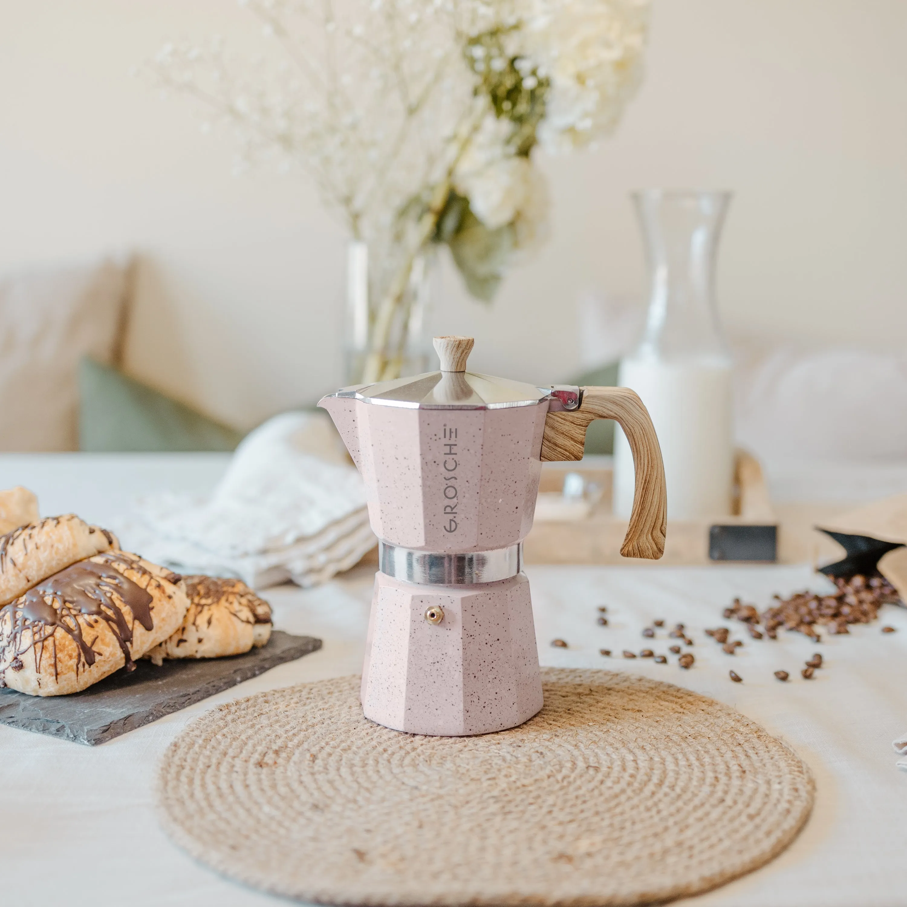GROSCHE MILANO STONE Stovetop Espresso Maker, Blush Pink, Available in 4 sizes - Pack of 4