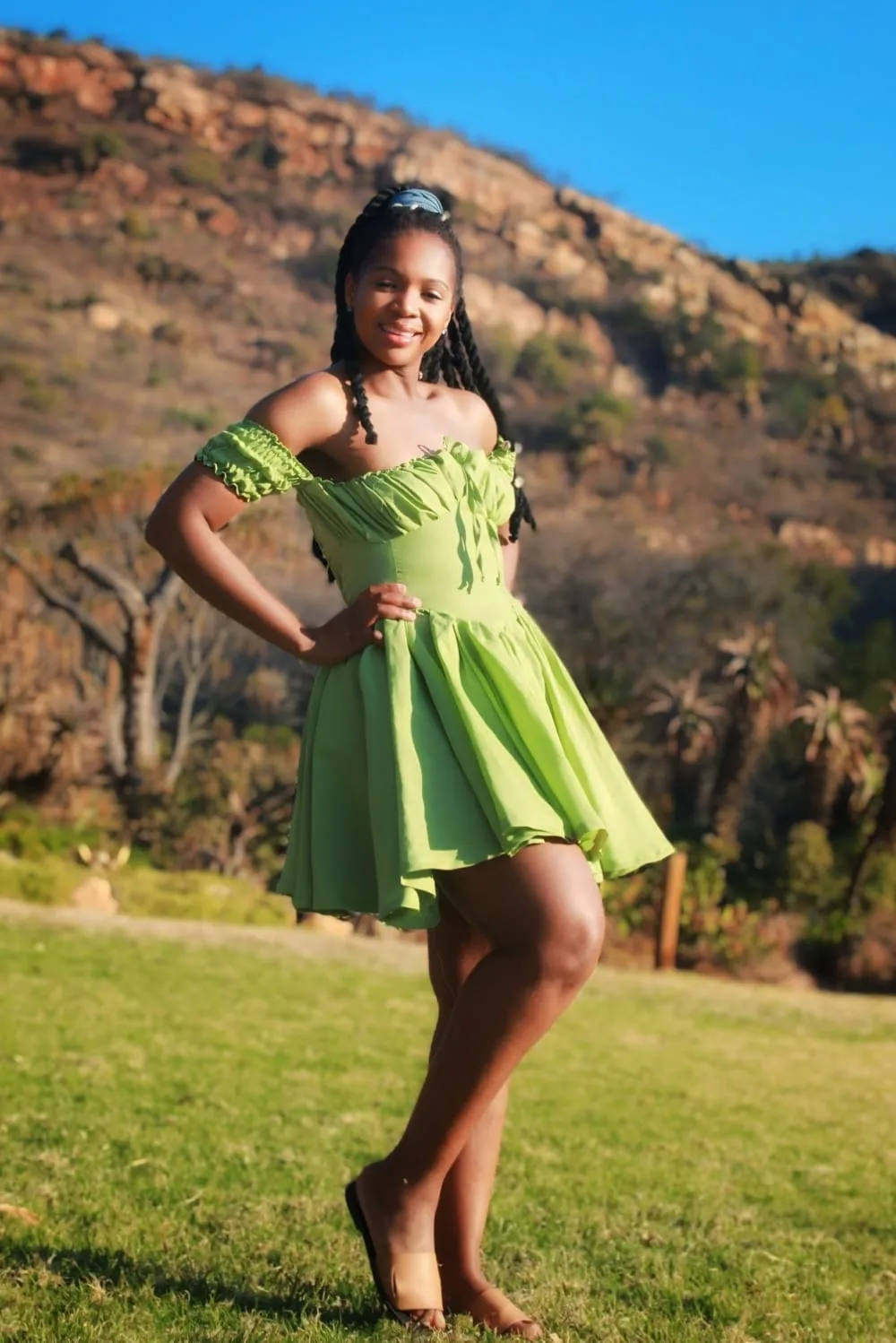 Ladies Sun Dress ~ White, Cream White, Orange & Lime Green