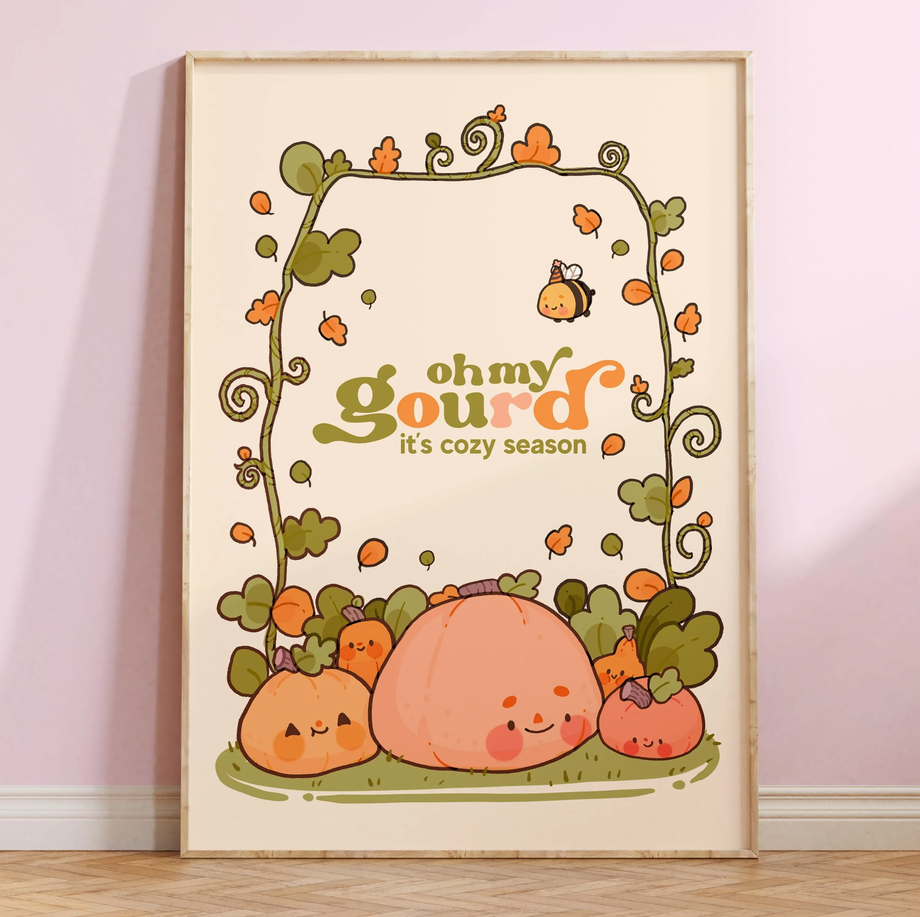 Oh My Gourd Art Print | Autumn Pumpkin Wall Art | Whimsical Halloween Cosy Season Decor