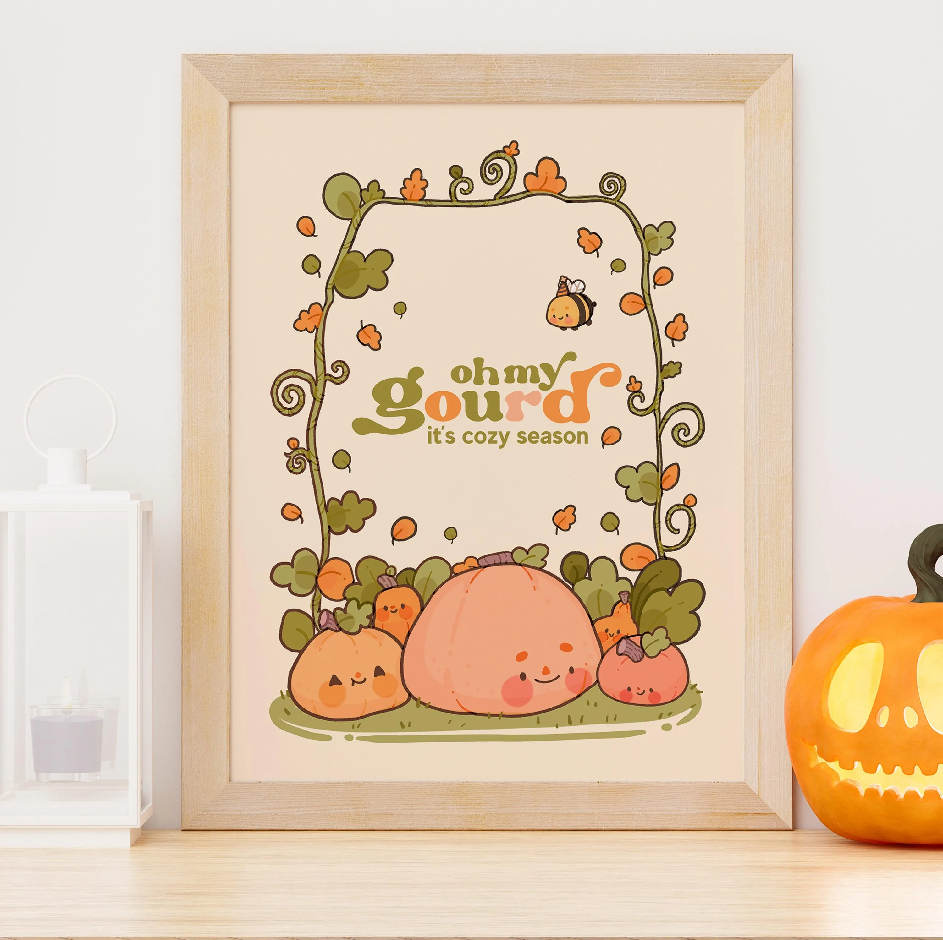 Oh My Gourd Art Print | Autumn Pumpkin Wall Art | Whimsical Halloween Cosy Season Decor