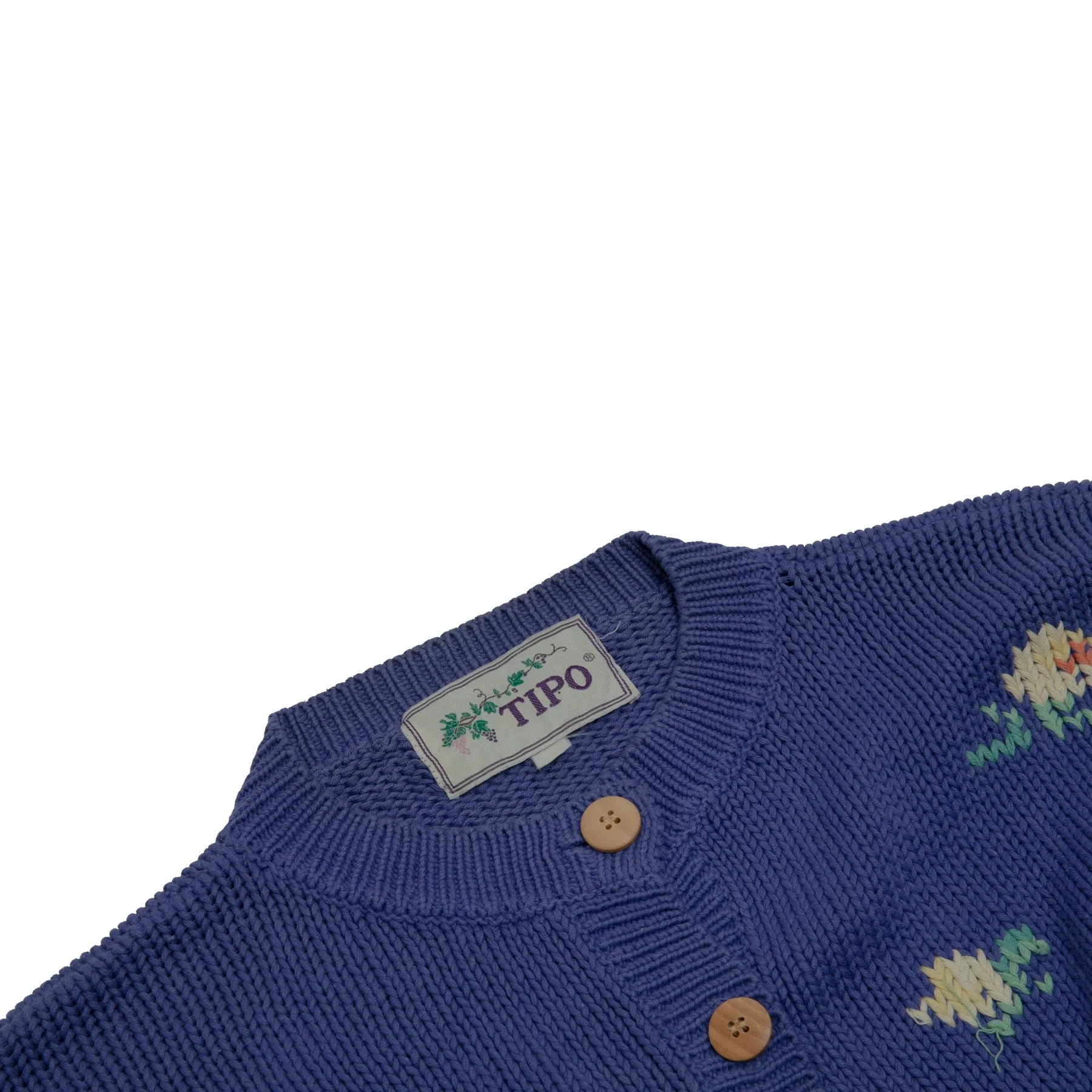 Pastoral Motif Intarsia Overlay Cardigan Sweater