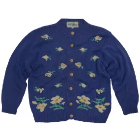 Pastoral Motif Intarsia Overlay Cardigan Sweater