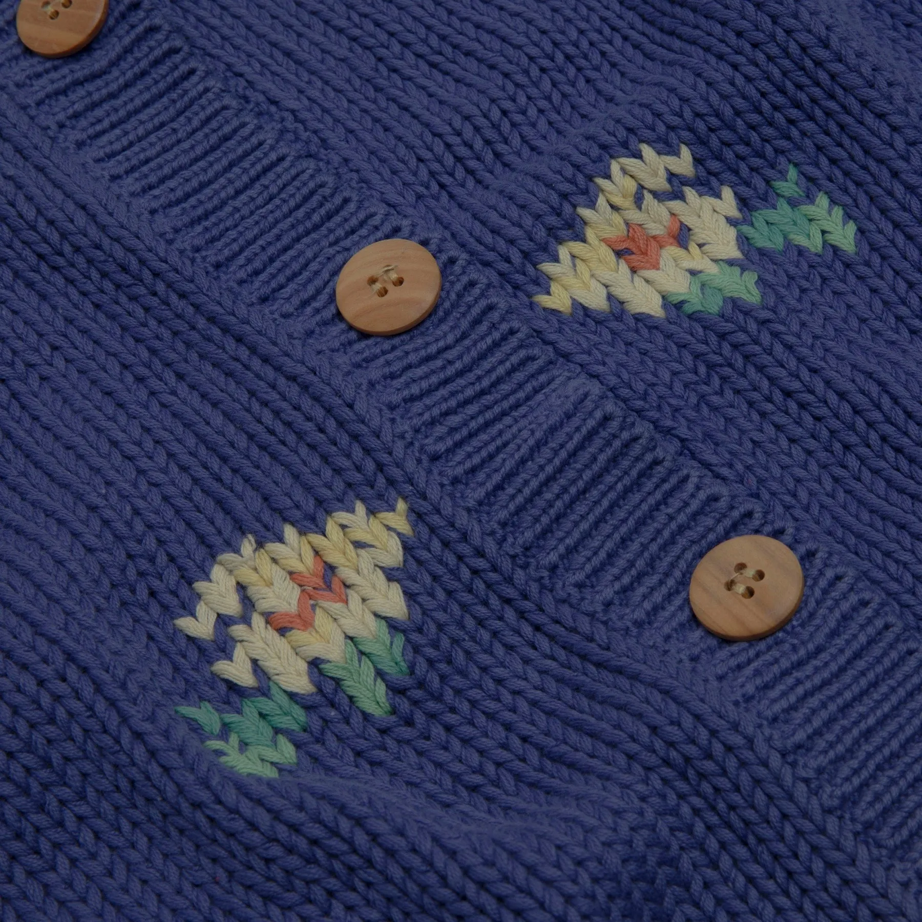 Pastoral Motif Intarsia Overlay Cardigan Sweater