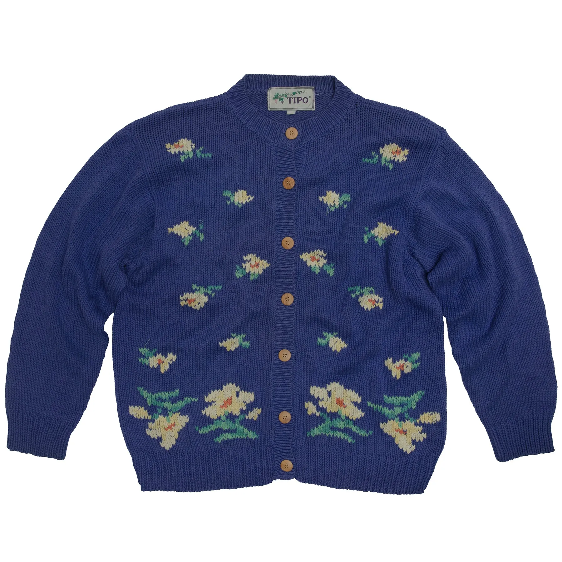 Pastoral Motif Intarsia Overlay Cardigan Sweater