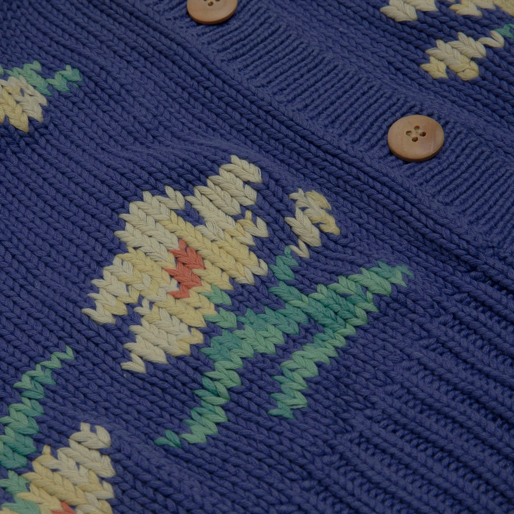 Pastoral Motif Intarsia Overlay Cardigan Sweater