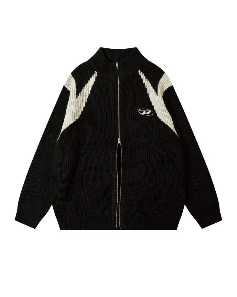 Streetwear Knitted Zip Up Turtleneck Sweater