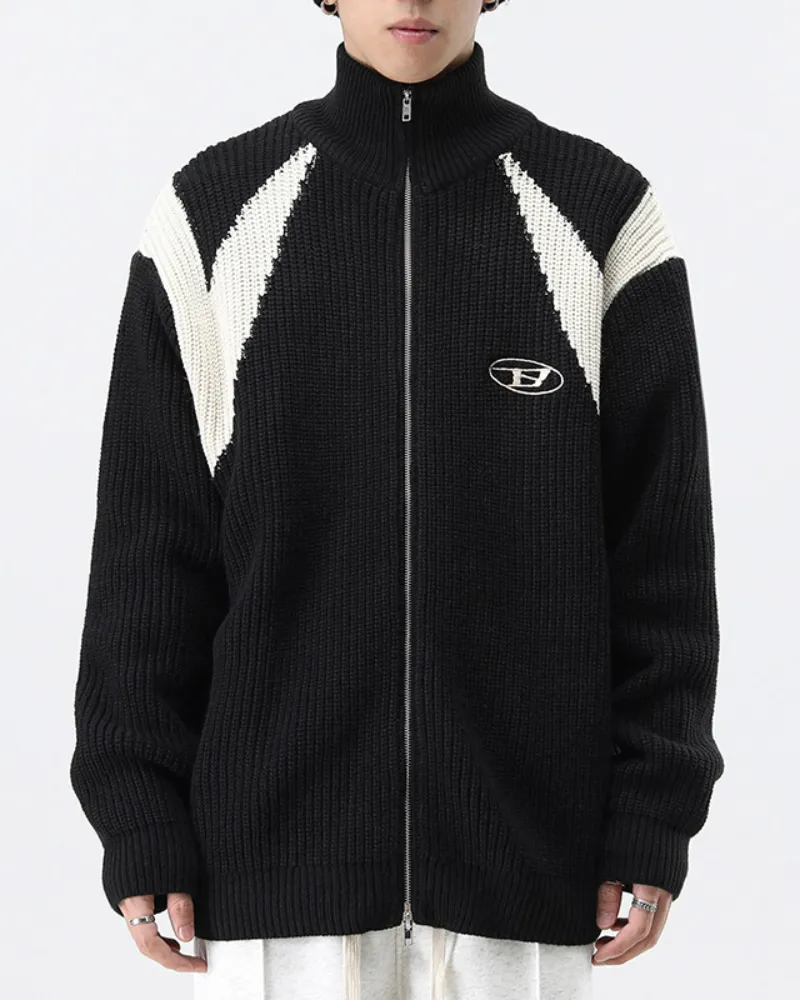 Streetwear Knitted Zip Up Turtleneck Sweater