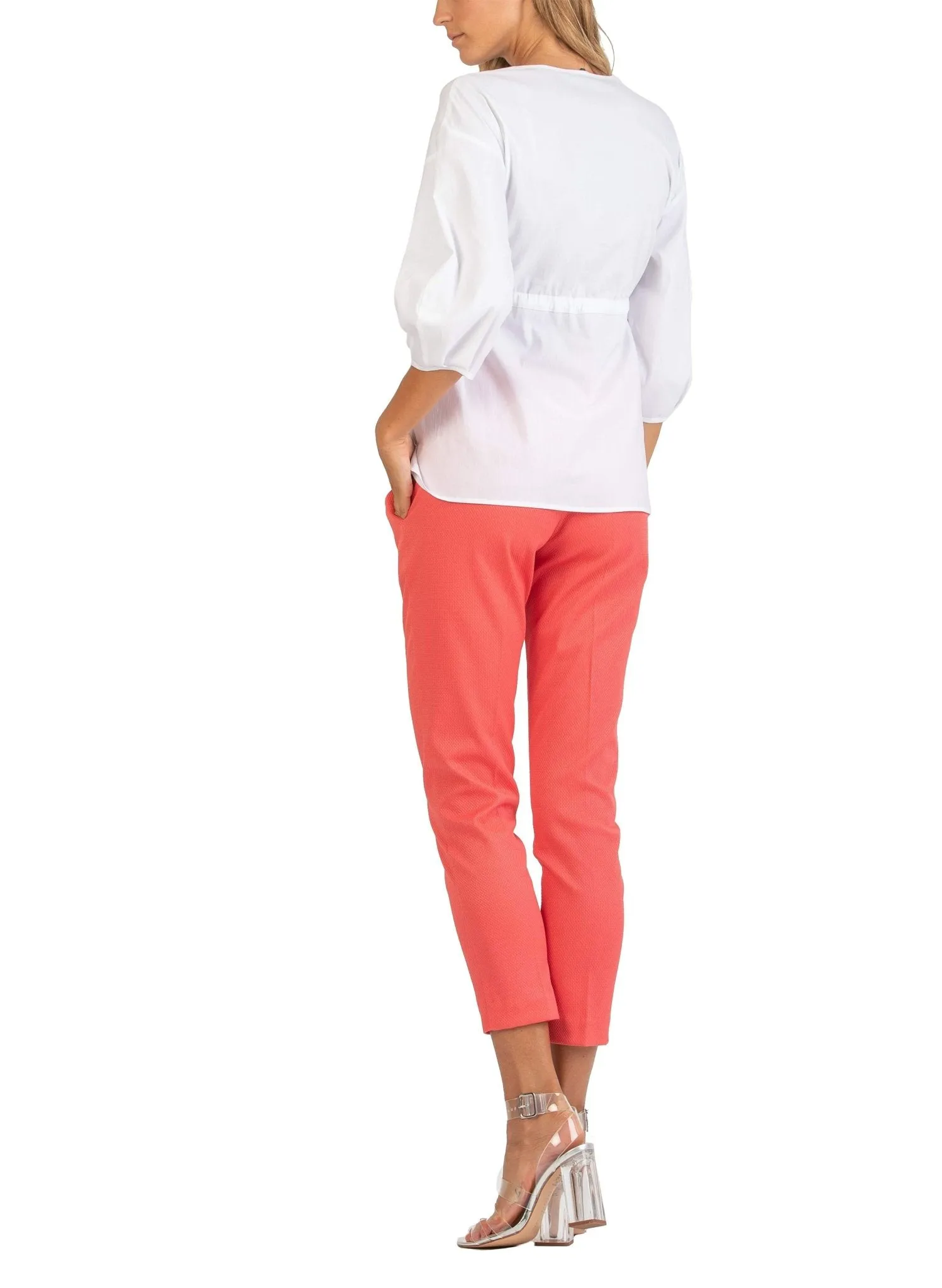 Tailored Maternity Trousers in Pique - Coral