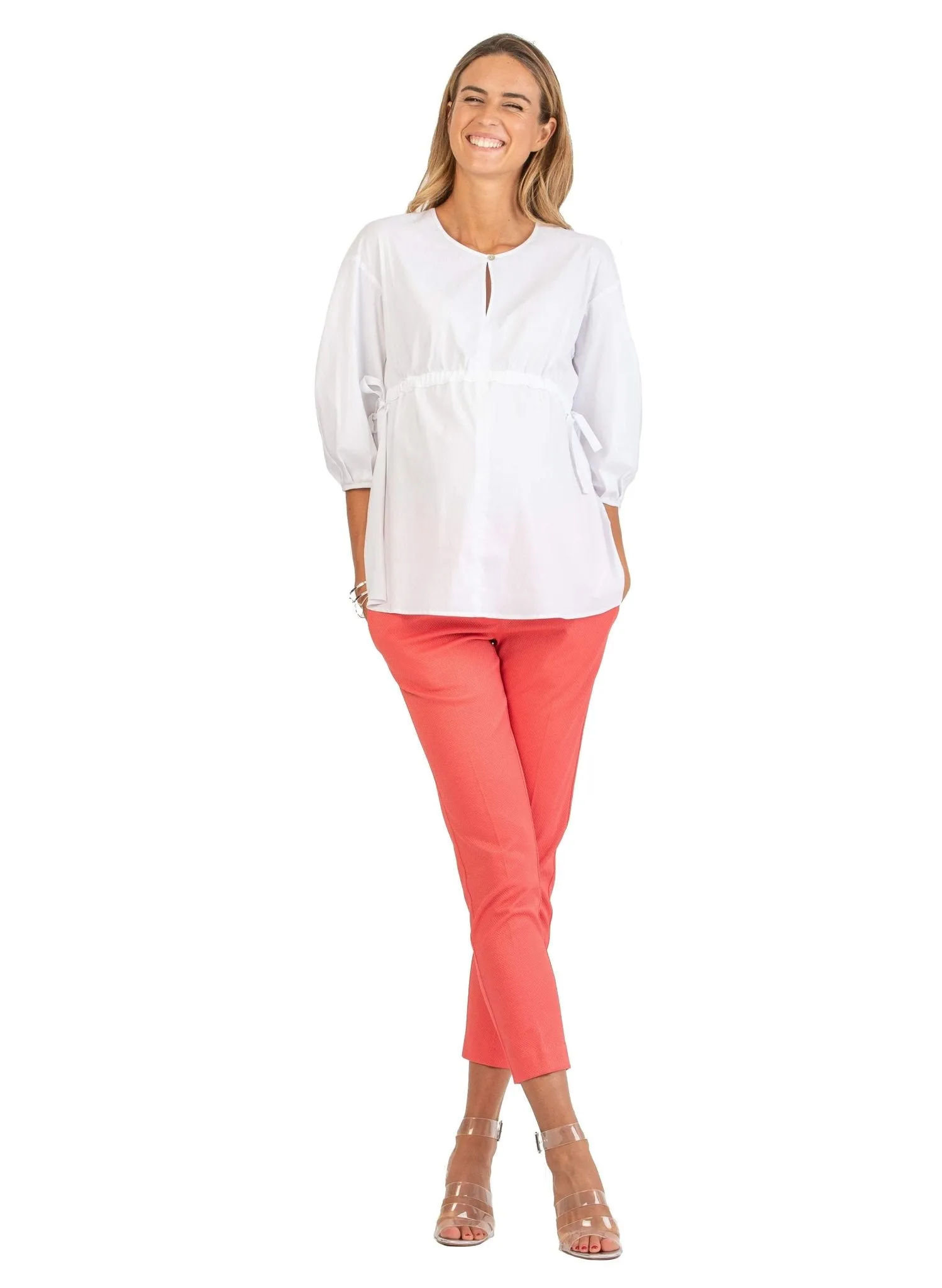 Tailored Maternity Trousers in Pique - Coral