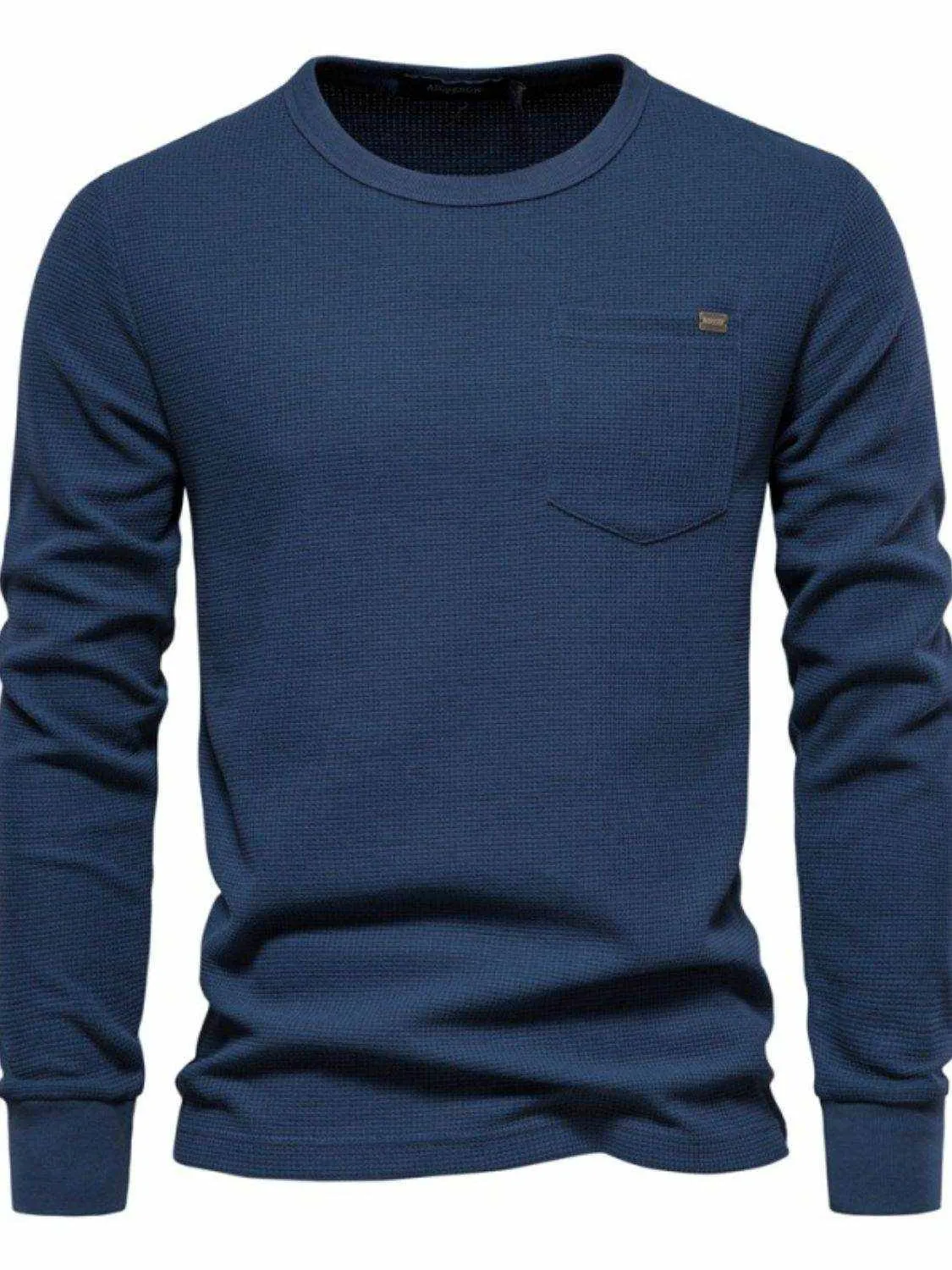 Waffle-Knit Round Neck T-Shirt