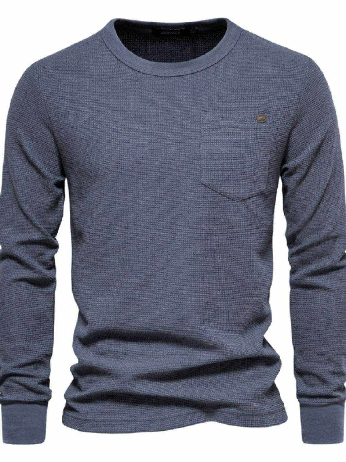 Waffle-Knit Round Neck T-Shirt