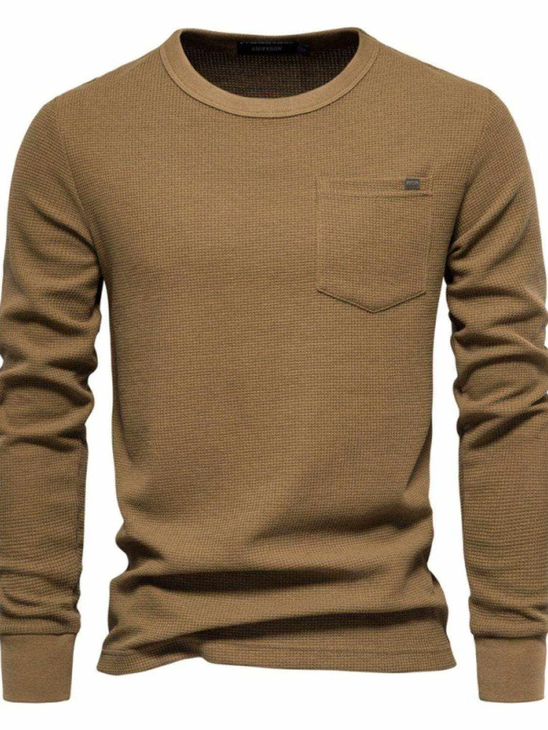 Waffle-Knit Round Neck T-Shirt