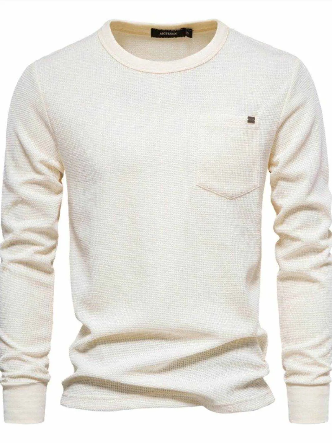 Waffle-Knit Round Neck T-Shirt