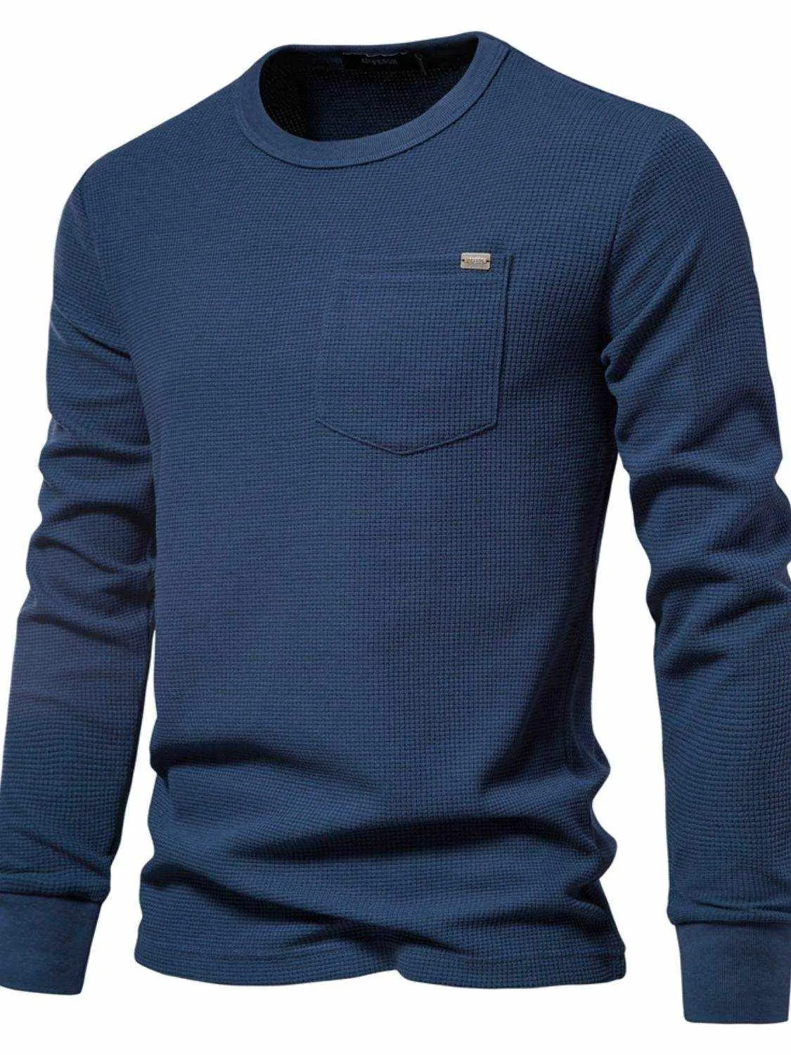 Waffle-Knit Round Neck T-Shirt